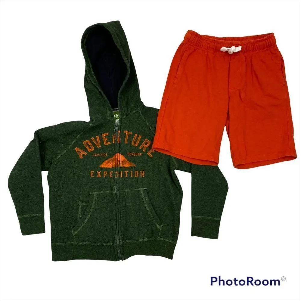 Boys full Zip Hoodie and Orange Gymboree Short Both Size Medium